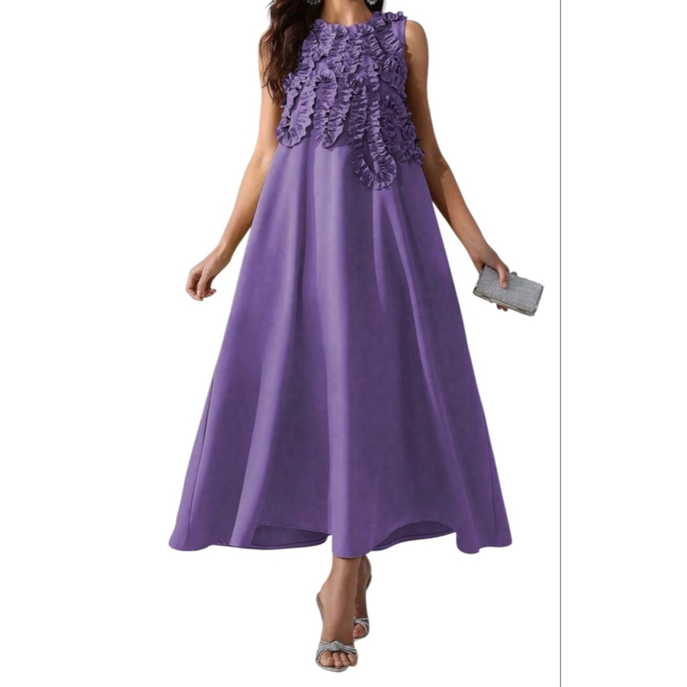 NWT Women's Toleen Purple Ruffle Sleeveless Maxi Dress M